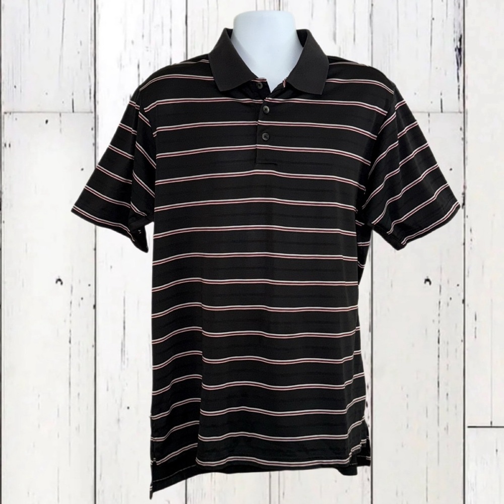 Adidas Golf ClimaCool Shirt Men’s Large Brown Red White Stripe Performance Polo